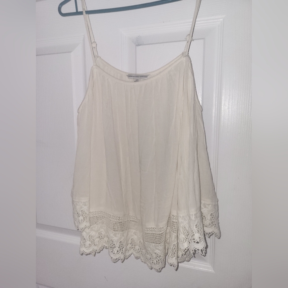 American Eagle Cream flowy boho off-shoulder top with crochet detail - Picture 1 of 5